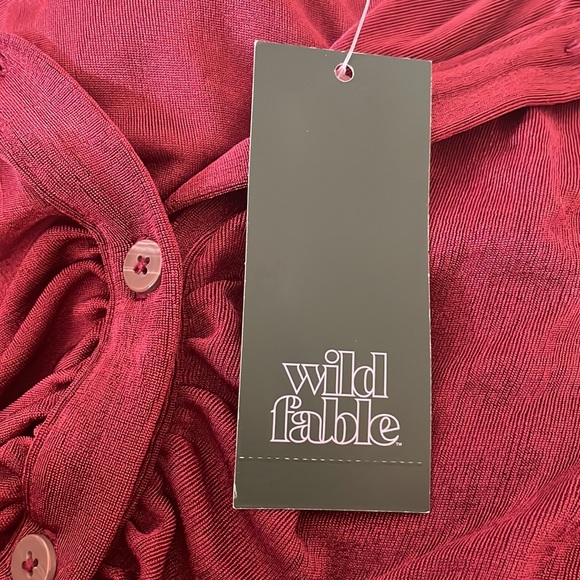 Women’s Short Sleeve Button Front Bodycon Dress by Wild Fable Berry Red - Picture 4 of 4